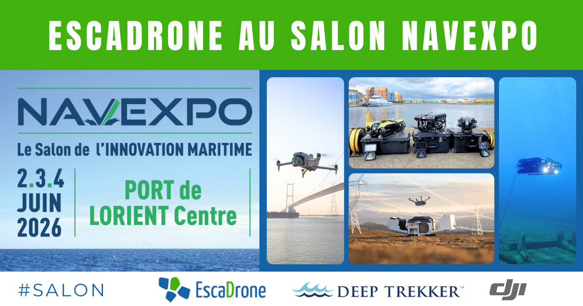 Bannière promotionnelle pour NavExpo 2026, montrant les détails de l'événement et les logos, avec des images de drones maritimes, de véhicules sous-marins et d'un drone volant au-dessus de l'eau. L'événement aura lieu au Port de Lorient Centre, du 2 au 4 juin 2026.