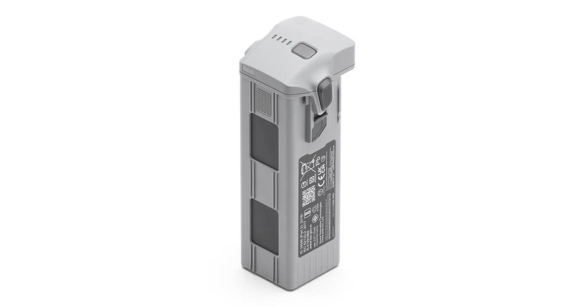 Batterie rectangulaire grise pour drones de la gamme DJI Matrice 4 avec des panneaux noirs et une étiquette technique, debout sur un fond blanc.